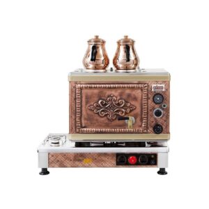 Ateşe Silver Otomatik Gazlı Elektrikli Bakır 2 Demlikli Çay Kazanı, 24 Litre