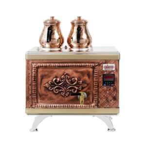 Ateşe Titanium Compact Akıllı Gazlı Elektrikli Bakır 2 Demlikli Çay Kazanı, 24 Litre