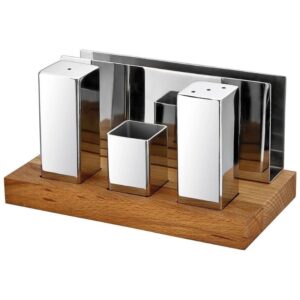 Biradlı GRV-51 Ahşap Standlı Kare Tuzluk Peçetelik Takımı, 4'lü