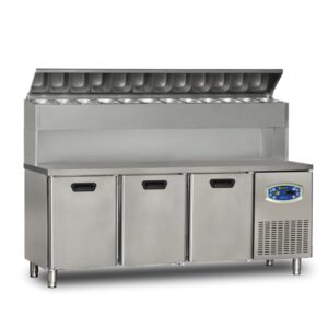 Dampak 3 Kapılı Tezgah Tip Buzdolabı Pizza Hazırlık Tablalı Yüksek Model 200x70 Cm 450 L