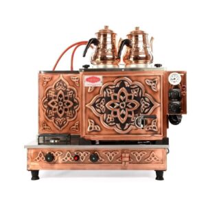 Tiryaki 2 Gözlü Bakır Çay Kazanı, 2 Demlikli, Elektrik+Gaz